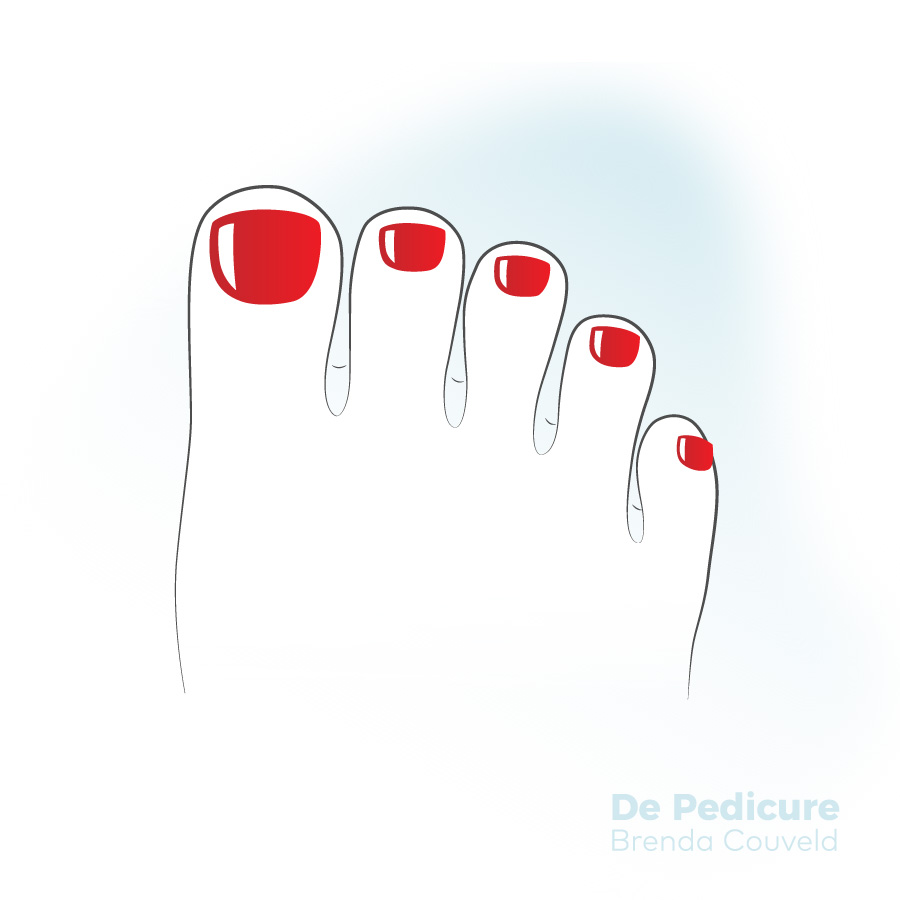 Pedicure Brenda illustratie van voet met rode gellak